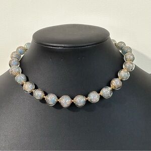 Vintage Italian Venetian wedding Glass beaded blue inlay with gold  necklace